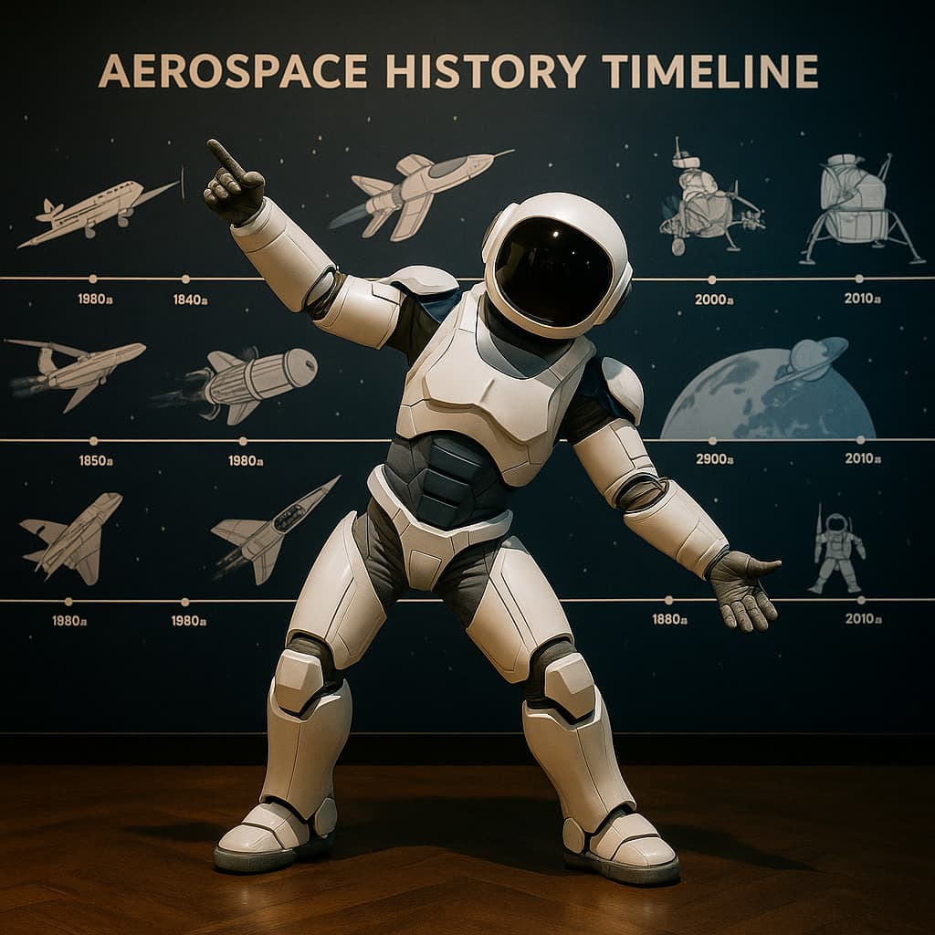 Illustation of aeroplanes and rockets showing the history of aeronautics